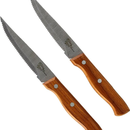 GreenPan Chop & Grill steakmessen – gekartelde messen van Solingen met essenhouten handvatten en metalen klinknagels