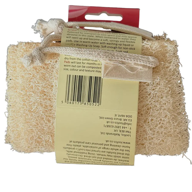 Achterzijde van de verpakking van de LoofCo afwassponzen met productinformatie