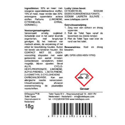 Achterkant FSC‑verpakking van Toilet Tapes Lushy Limes