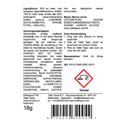 Achterkant FSC‑verpakking van Toilet Tapes Mystic Marine