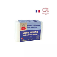 Afwaszeepblok van La Droguerie Écologique met Baking Soda, geschikt voor natuurlijk en plasticvrij afwassen.