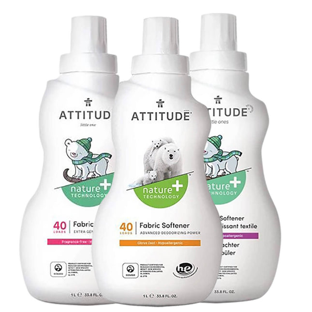 Attitude Little Ones Wasverzachter Sweet Lullaby – hypoallergeen en milieuvriendelijk mixpakket van 3 flessen van 1 liter, ECOLOGO-gecertificeerd voor baby's en gevoelige huid.