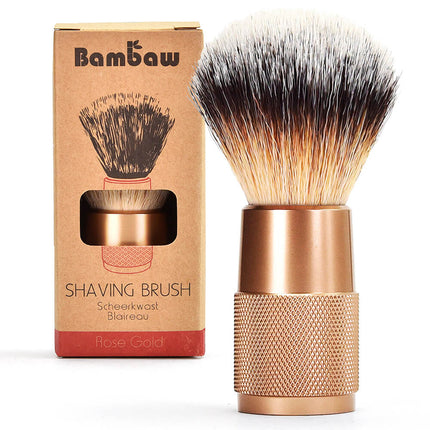 Bambaw vegan scheerkwast van aluminium in rose-gold kleur met zachte synthetische borstelharen