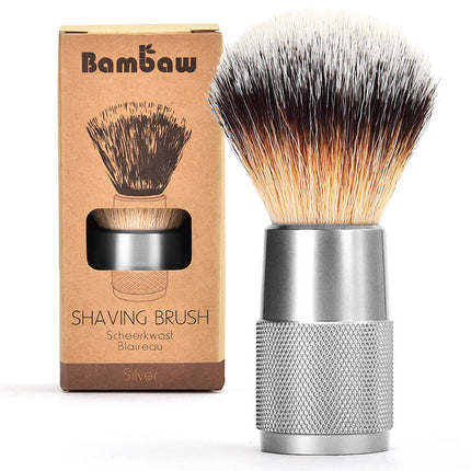 Bambaw vegan scheerkwast van aluminium in zilveren kleur met synthetische borstelharen