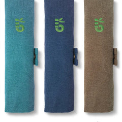 Etuis van Bambaw in de kleuren Lagoon, Olive en Ocean voor het opbergen van een herbruikbare bamboe bestekset.