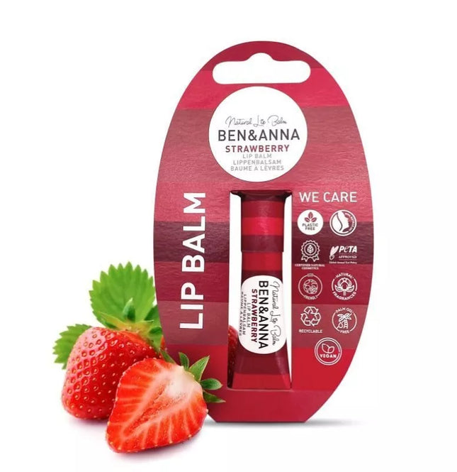 Ben & Anna lippenbalsem strawberry in papertube met aardbeien- natuurlijke verzorging