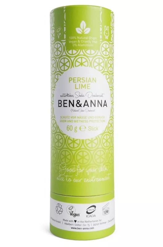 Ben & Anna papertube deodorant Persian Lime – 60 gr – frisse unisex deo zonder plastic