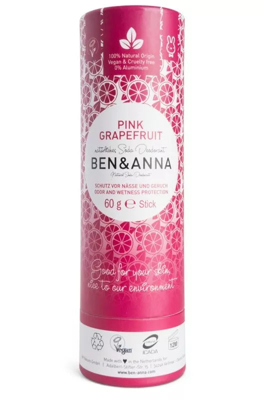 Ben & Anna papertube deodorant roze grapefruit – 60 gr – plasticvrij en vegan