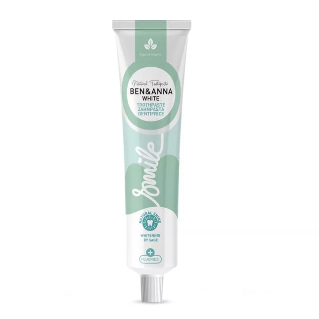 Voorkant van Ben & Anna tandpasta Smile Whitening met fluoride – aluminium tube – 75 ml