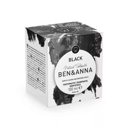 Glazen pot met Ben & Anna tandpasta zwart zonder fluoride – 100 ml