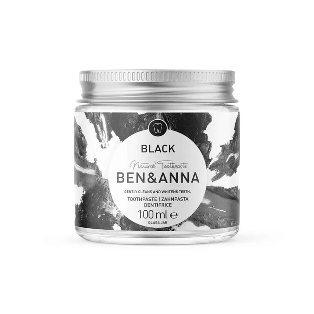Ben & Anna tandpasta zwart zonder fluoride in glazen pot – 100 ml
