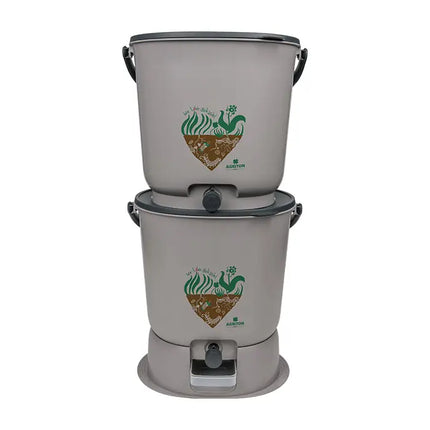 Bokashi Keukenemmer Essential Grijs van EM Agriton – complete set met 2 emmers, starter en maatbeker voor geurloos fermenteren van keukenafval