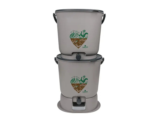 Bokashi Keukenemmer Essential Grijs van EM Agriton – complete set met 2 emmers, starter en maatbeker voor geurloos fermenteren van keukenafval