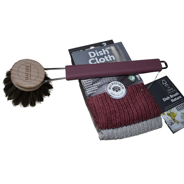 Afwas in stijl – Smart Nature Bundel Bordeaux met FSC-borstel & microvezel