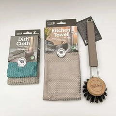 Complete keukenbasis bundel met microvezel vaatdoeken, theedoek en afwasborstell