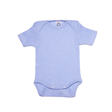 Cosilana romper korte mouw in uni blauwe tint – biologische wol, zijde en katoen