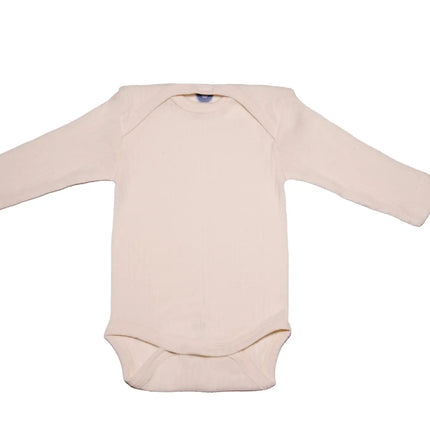 Cosilana romper met lange mouw van biologische wol, zijde en katoen in natuurlijke kleur – comfortabel bij temperatuurwisselingen en geschikt voor gevoelige babyhuid