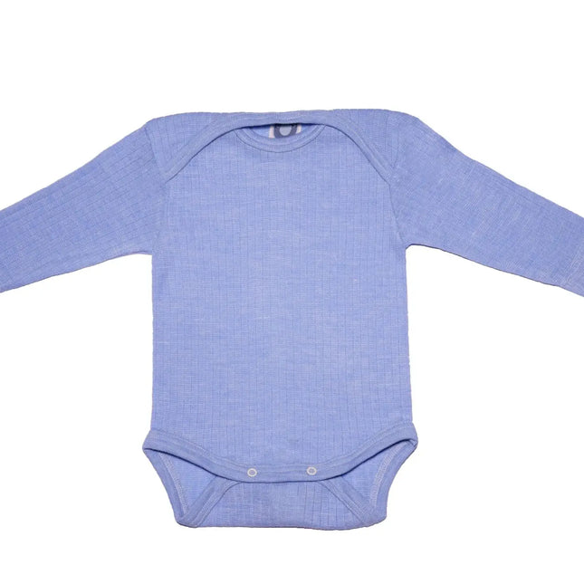 Cosilana romper lange mouw in rustige blauwe kleur – biologische materialen voor een droog en zacht babyhuidje