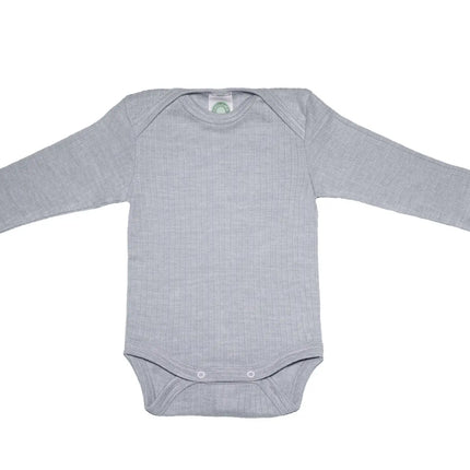Cosilana romper lange mouw in zachte grijze tint – biologische mix van wol, zijde en katoen voor baby’s met gevoelige huid