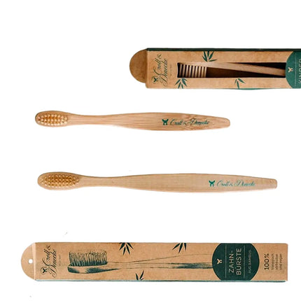 Duo van bamboe tandenborstels voor volwassene en kind, duurzaam en plasticvrij