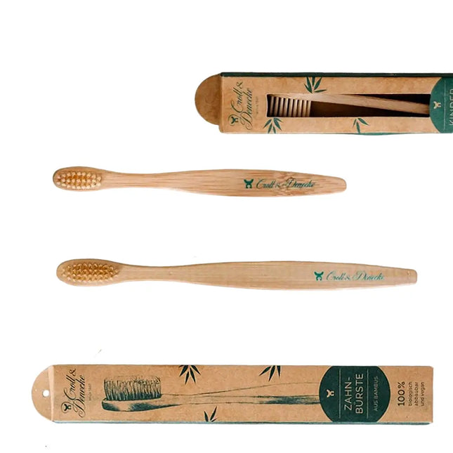 Duo van bamboe tandenborstels voor volwassene en kind, duurzaam en plasticvrij
