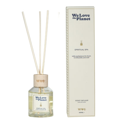 Glazen flesje van diffuser Spiritual Spa met 100ml geurolie van We Love The Planet