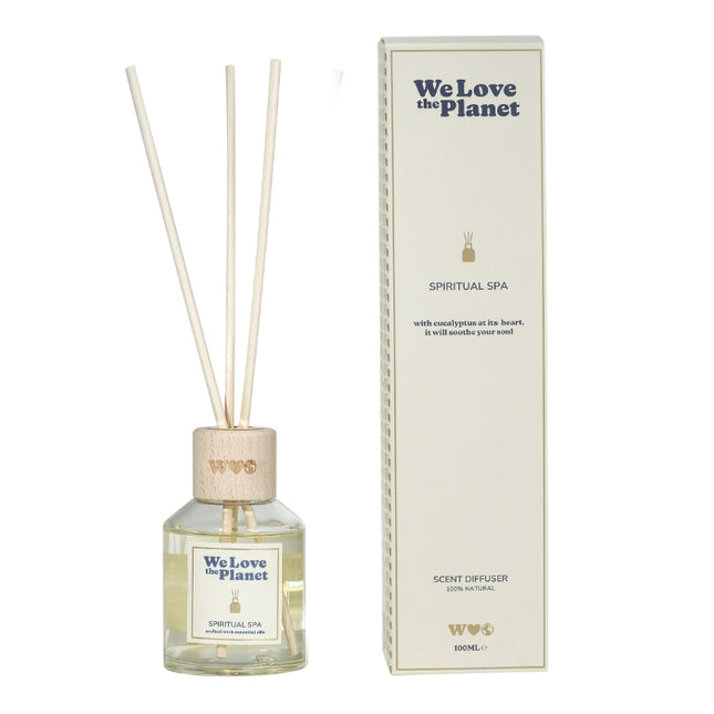 Glazen flesje van diffuser Spiritual Spa met 100ml geurolie van We Love The Planet