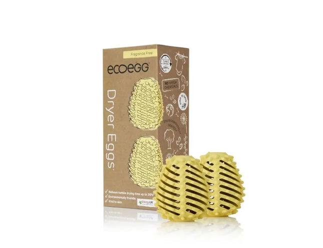 EcoEgg Wasdrogerballen geurvrij – verpakking met 2 gele droogballen