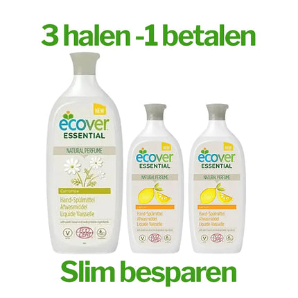 Ecover Essential bundel afwasmiddel 1x Kamille 1000ml + 2x Citroen 500ml, 1+2 gratis, fris en duurzaam schoonmaken