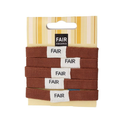 Fair Squared haarelastiekjes – plasticvrij – biologisch katoen & rubber – bruin – 5 stuks