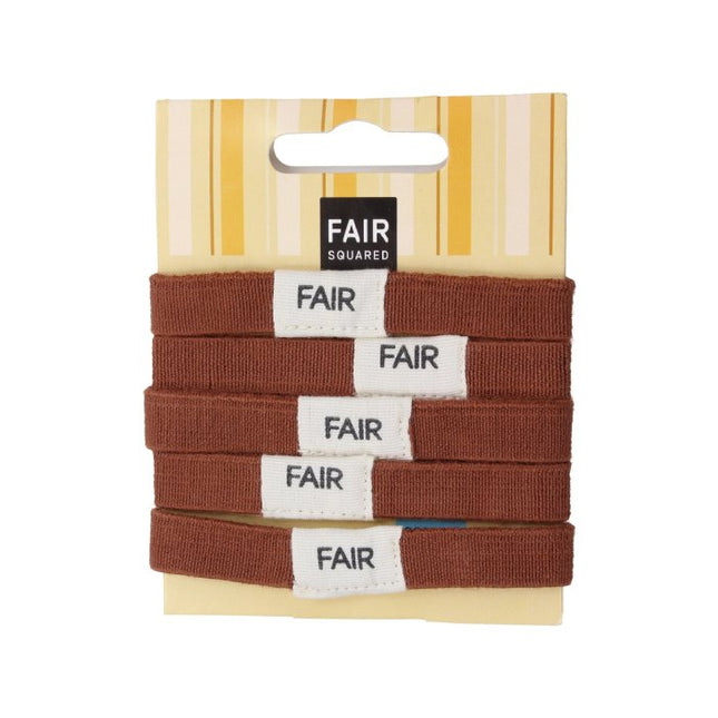 Fair Squared haarelastiekjes – plasticvrij – biologisch katoen & rubber – bruin – 5 stuks