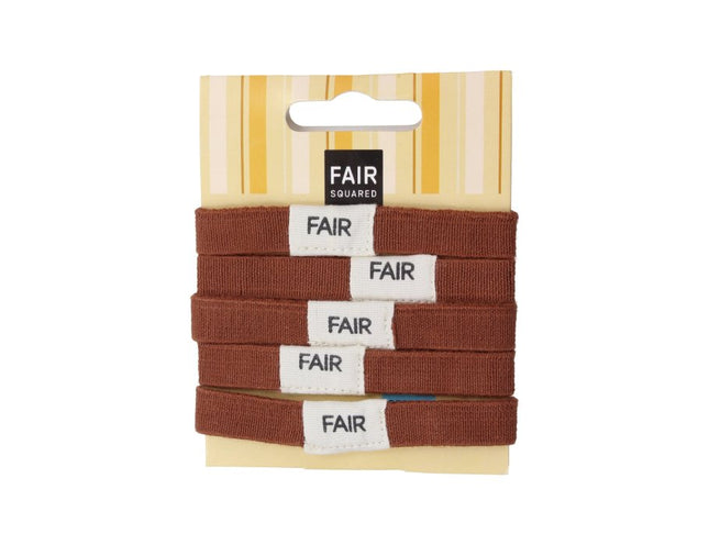 Fair Squared haarelastiekjes – plasticvrij – biologisch katoen & rubber – bruin – 5 stuks