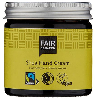 Fair Squared handcrème Shea 50 ml – glazen pot met label en metalen deksel