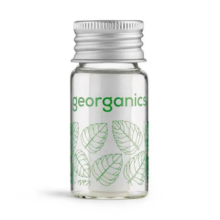Glazen Georganics dispenser voor composteerbare tandzijde met groene opdruk