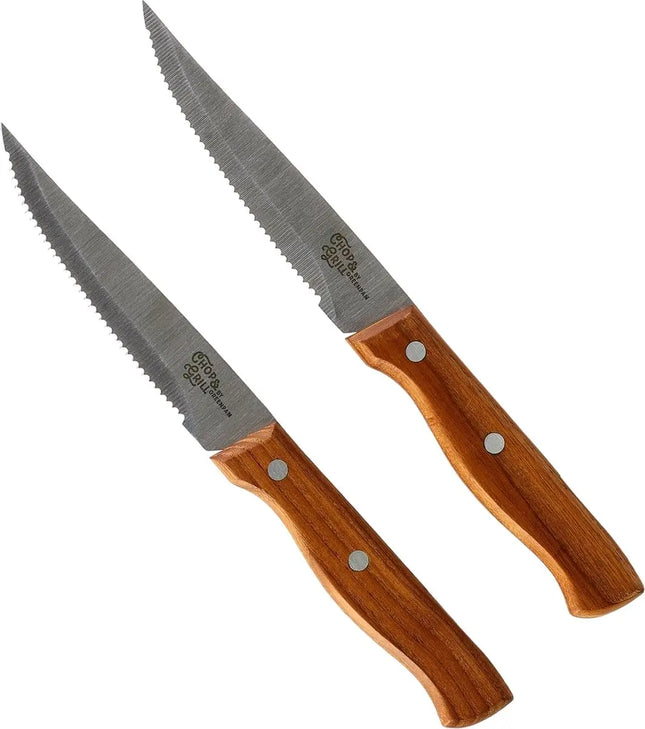 GreenPan Chop & Grill steakmessen – gekartelde messen van Solingen met essenhouten handvatten en metalen klinknagels