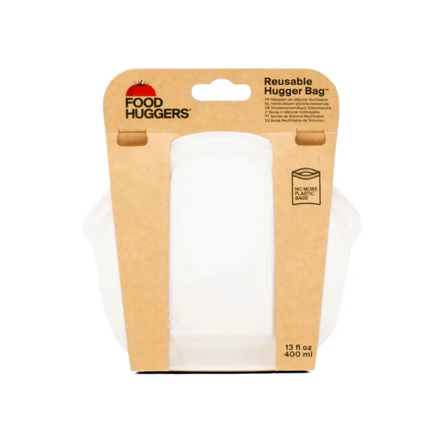 Food Huggers zak gevuld met fruit, open en klaar voor gebruik