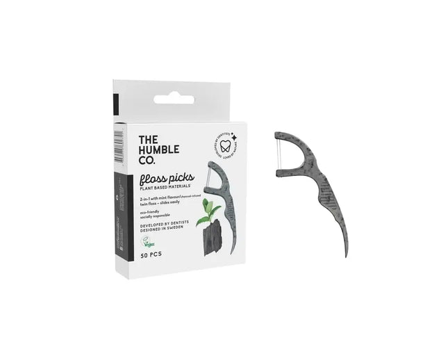 The Humble Co. – Tandenstokers + Flosdraad – Mint & Houtskool – Vegan & BPA-vrij