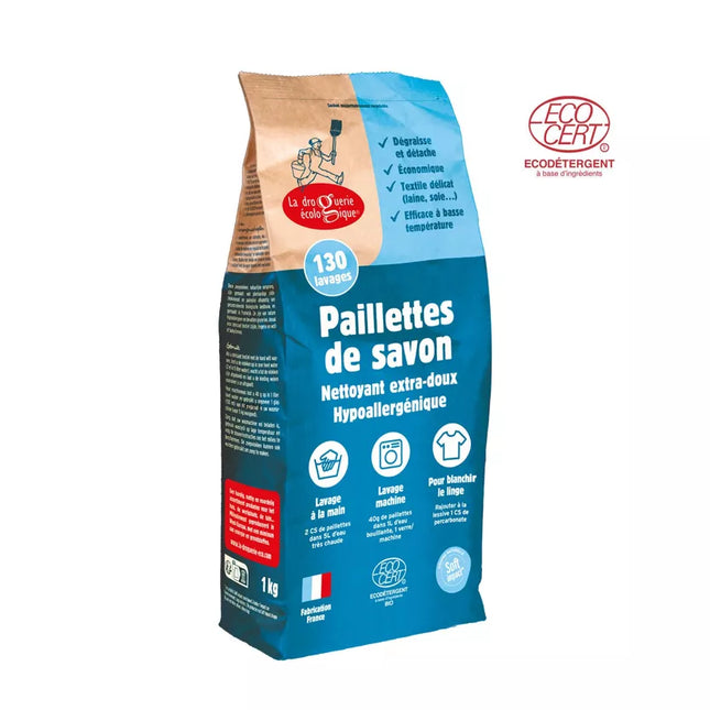 Verpakking van zeepvlokken 1 kg van La Droguerie Ecologique