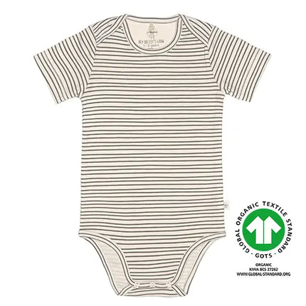 GOTS gecertificeerd Lässig babyrompertje grijs gestreept met Amerikaanse sluiting 