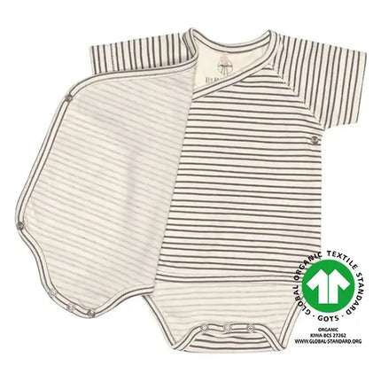 GOTS gecertificeerd Lässig babyrompertje grijs gestreept met voorsluiting 