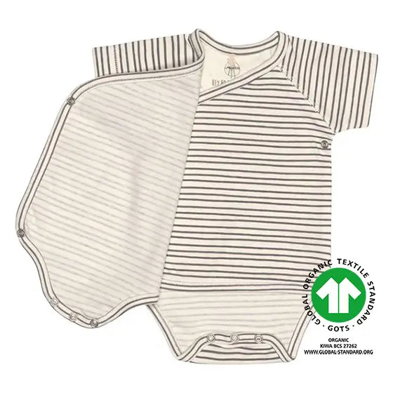 GOTS gecertificeerd Lässig babyrompertje grijs gestreept met voorsluiting 