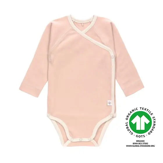 Lässig overslag romper roze met drukknopen GOTS biologisch katoen