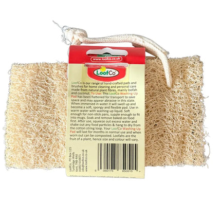 Achterzijde van de verpakking van de LoofCo afwasspons met productinformatie