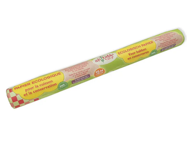 Microporeus bakpapier voor koken en bewaren. Composteerbaar, ademend en vetwerend. Navulling van 15 meter.