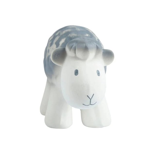 Zacht biologisch natuurrubber bijtspeeltje in de vorm van een schaap, vooraanzicht.