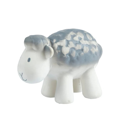 Natuurrubber schaap bijtspeeltje, zijaanzicht met grijs‑witte kleurverloop.