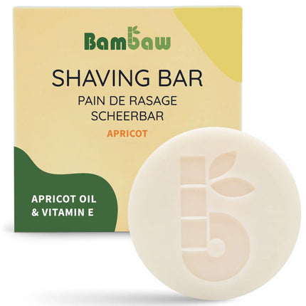 Bambaw scheerbar abrikoos met verpakking op een lichte achtergrond