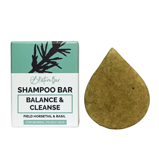 Shampoo Bar Balans & Diepe Reiniging van Nature Bar naast de verpakking