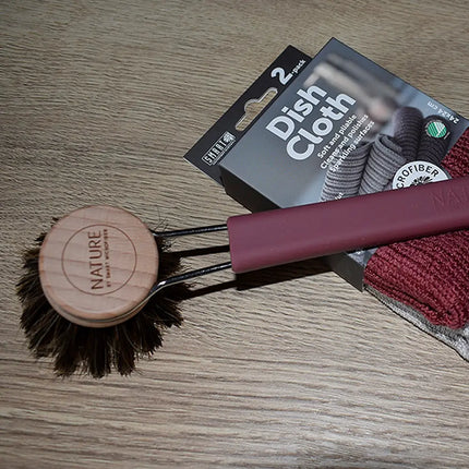 Afwas in stijl – Smart Nature Bundel Bordeaux met FSC-borstel & microvezel