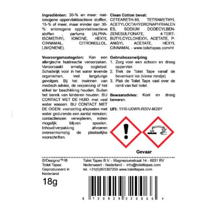 Achterkant FSC‑verpakking van Toilet Tapes Clean Cotton